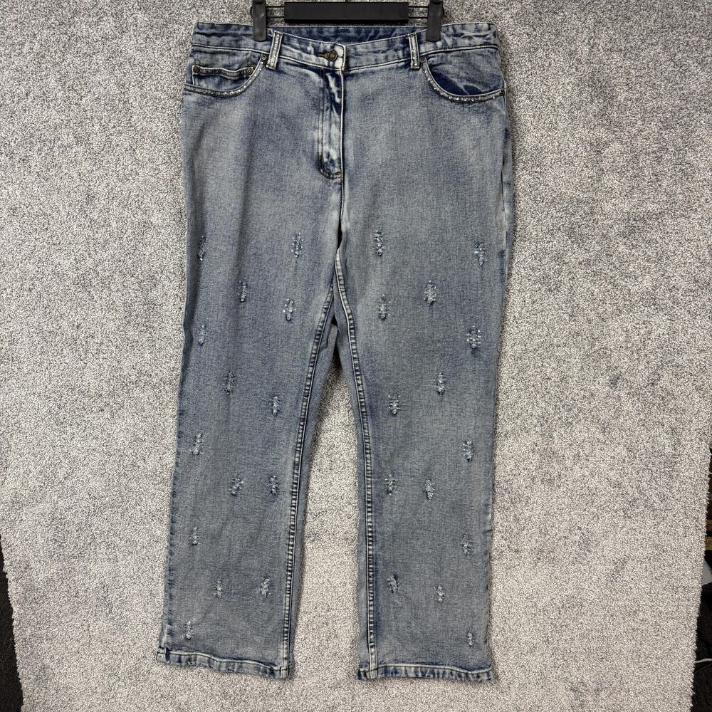 Vtg Jeanology Jeans 18 36x32 Rhinestones Distressed Bombshell Renaissance Y2K